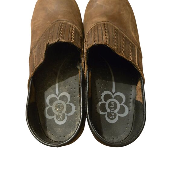 Sanita Clogs Brown Leather Women Size 38 US 7 Work Distressed Danish - Picture 8 of 9